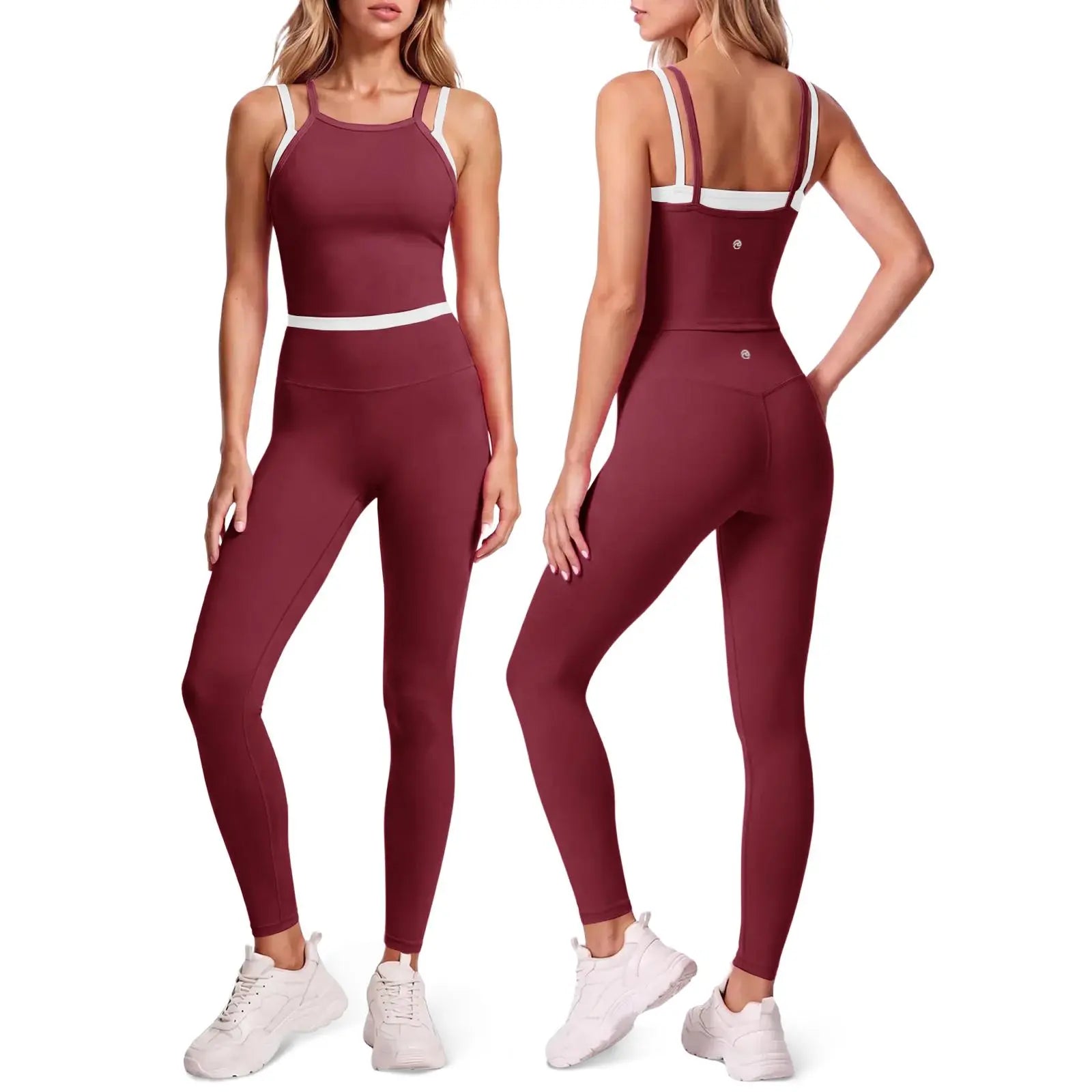 Aoysky Women's 2-Piece High Stretch Workout Ensemble: Padded Sleeveless Camisole and High-Waisted Fitted Leggings for Quick-Dry Fitness Training and Yoga