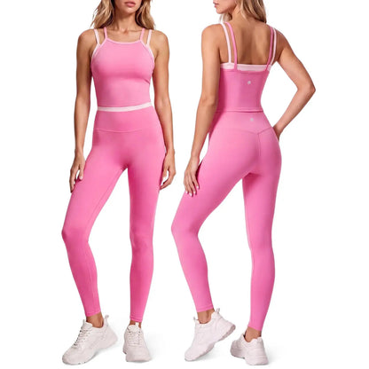 Aoysky Women's 2-Piece High Stretch Workout Ensemble: Padded Sleeveless Camisole and High-Waisted Fitted Leggings for Quick-Dry Fitness Training and Yoga