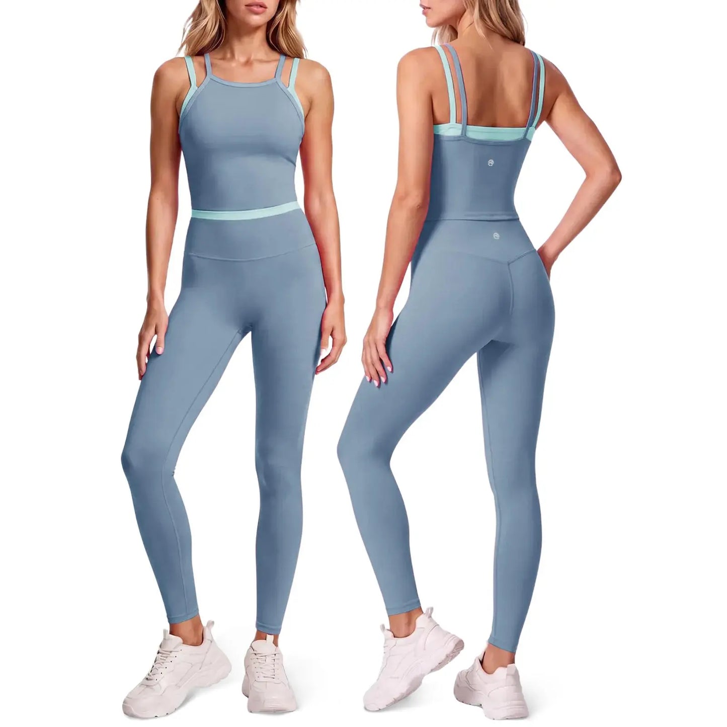 Aoysky Women's 2-Piece High Stretch Workout Ensemble: Padded Sleeveless Camisole and High-Waisted Fitted Leggings for Quick-Dry Fitness Training and Yoga