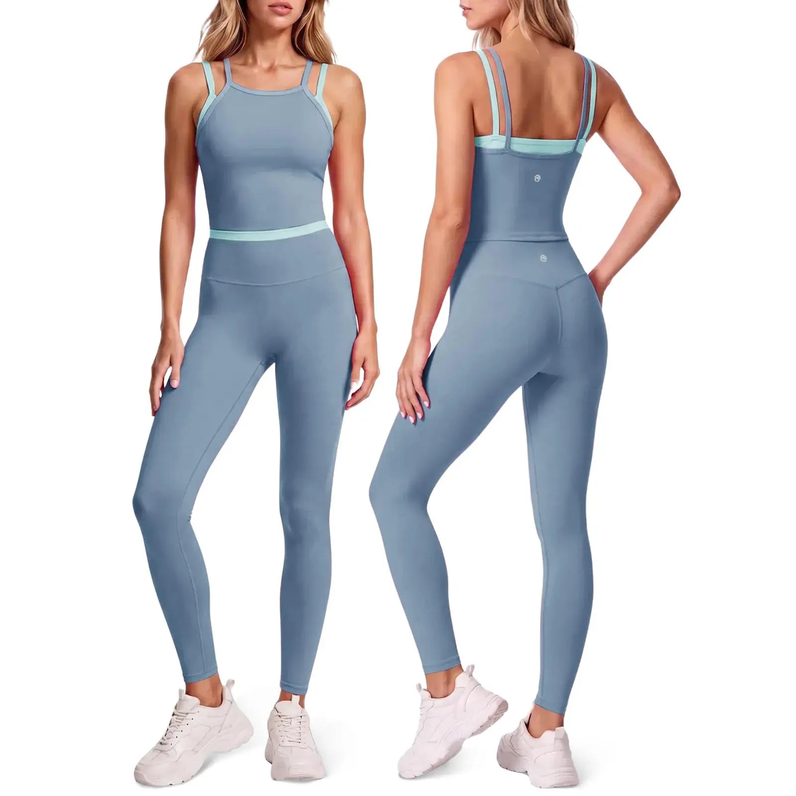Aoysky Women's 2-Piece High Stretch Workout Ensemble: Padded Sleeveless Camisole and High-Waisted Fitted Leggings for Quick-Dry Fitness Training and Yoga