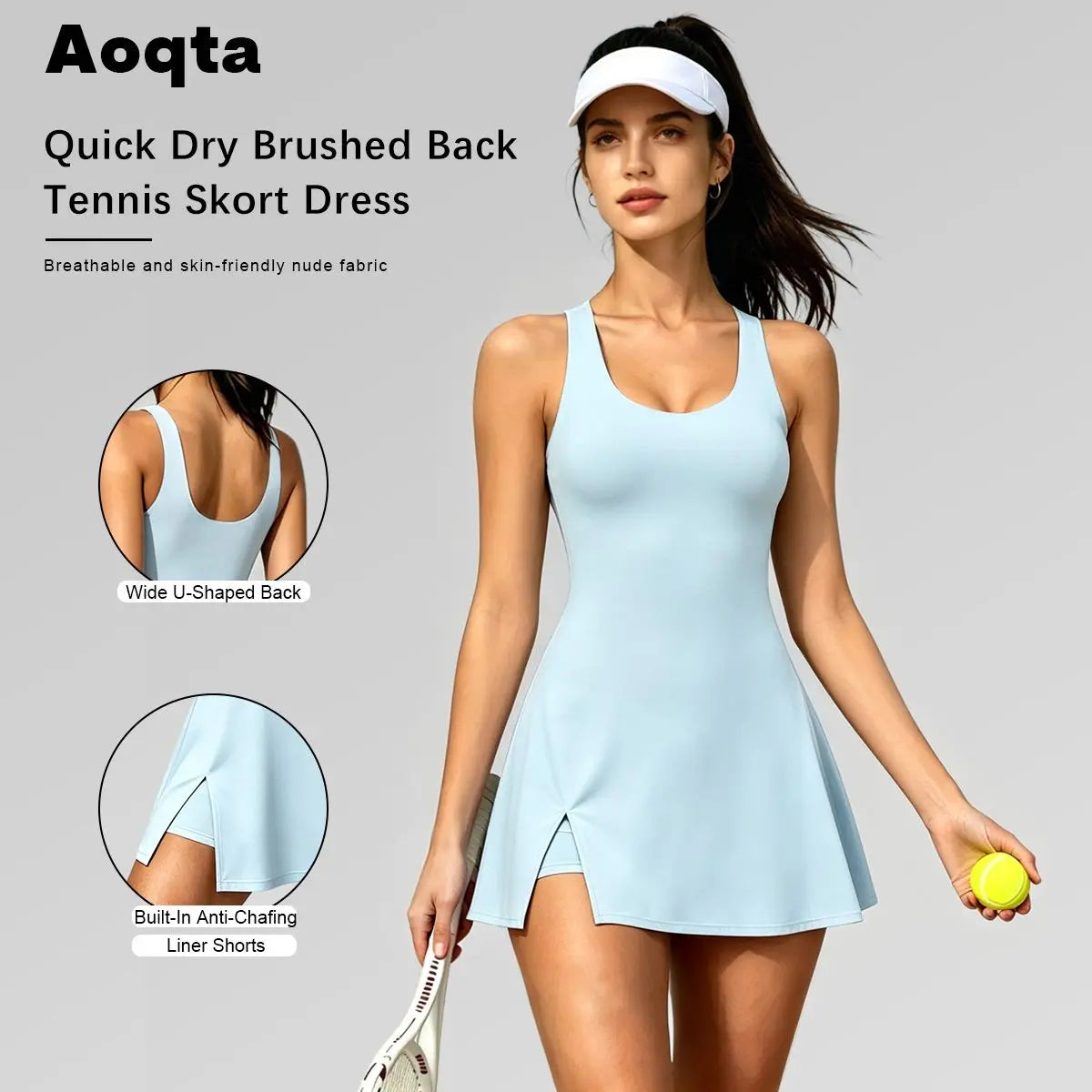 Aoqta 2026 Summer Collection Women's Yoga Sports Dress - Collegiate-Style Retro Tennis Outfit