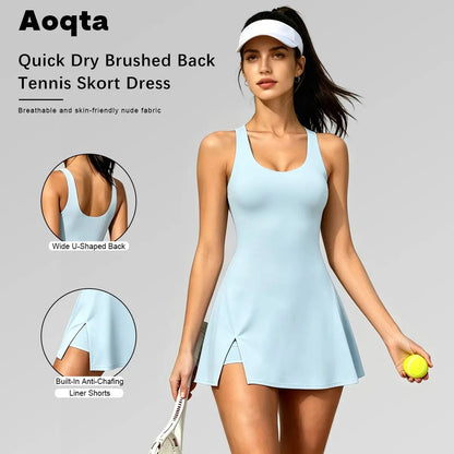 Aoqta 2026 Summer Collection Women's Yoga Sports Dress - Collegiate-Style Retro Tennis Outfit