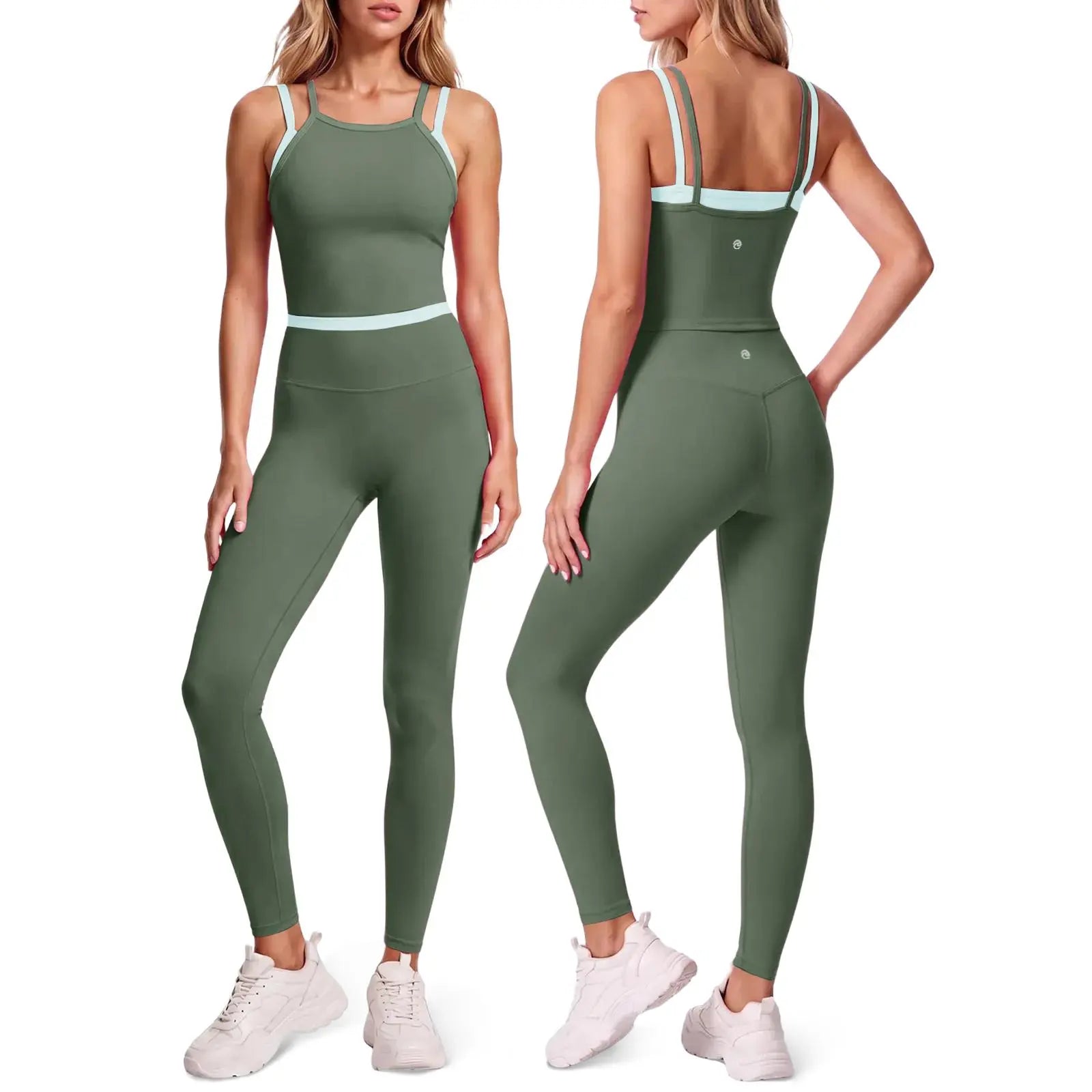 Aoysky Women's 2-Piece High Stretch Workout Ensemble: Padded Sleeveless Camisole and High-Waisted Fitted Leggings for Quick-Dry Fitness Training and Yoga