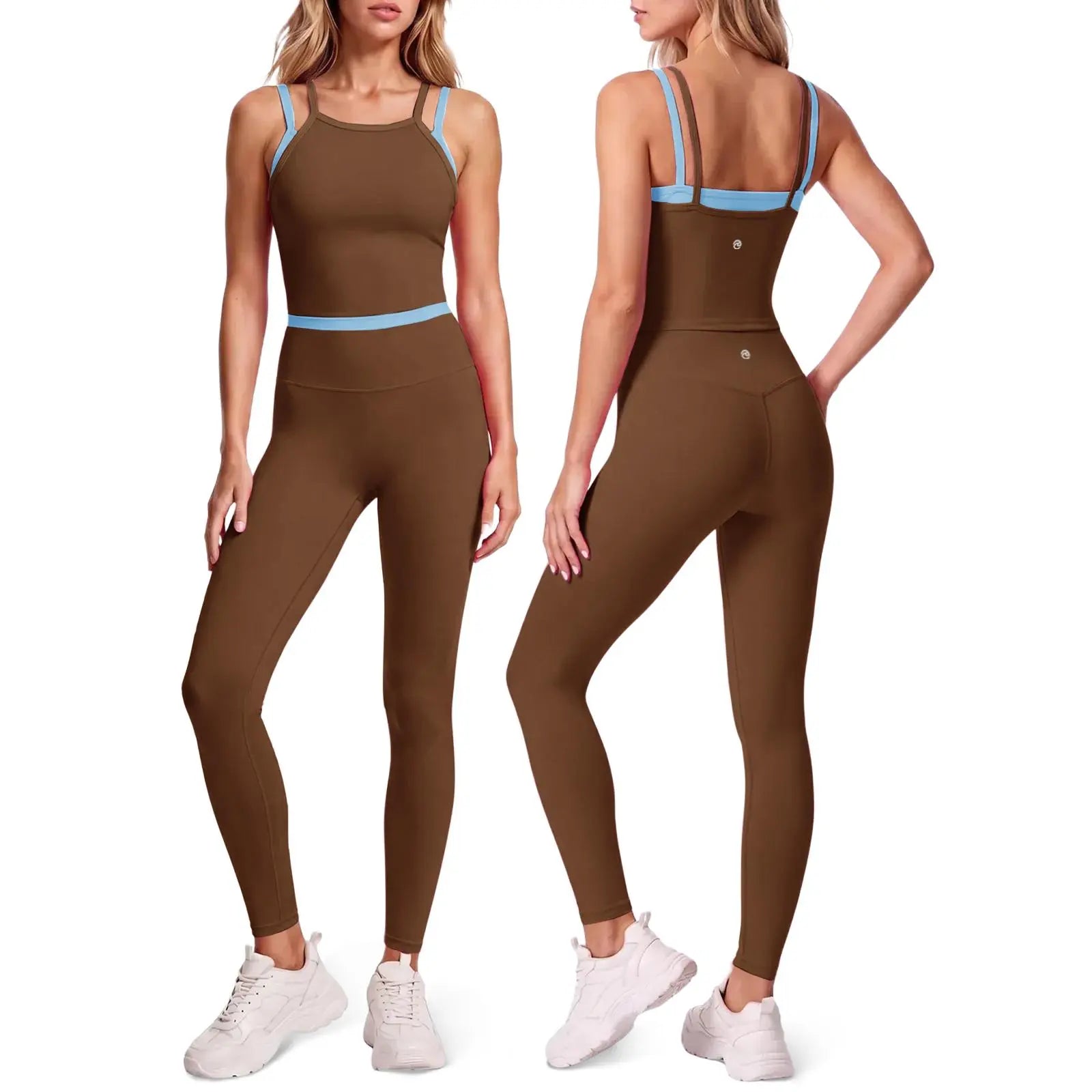 Aoysky Women's 2-Piece High Stretch Workout Ensemble: Padded Sleeveless Camisole and High-Waisted Fitted Leggings for Quick-Dry Fitness Training and Yoga
