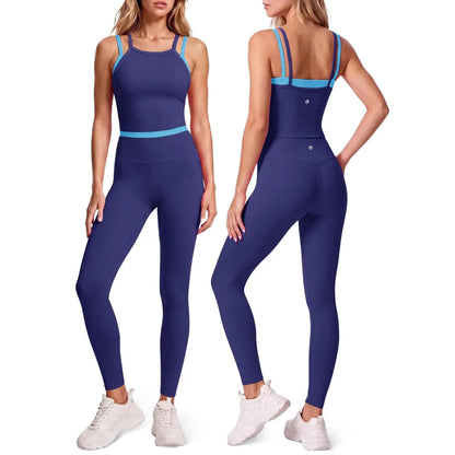 Aoysky Women's 2-Piece High Stretch Workout Ensemble: Padded Sleeveless Camisole and High-Waisted Fitted Leggings for Quick-Dry Fitness Training and Yoga
